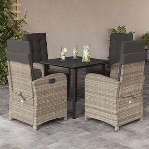 VidaXL 5részes világosszürke polyrattan kerti étkezőgarnitúra párnával
