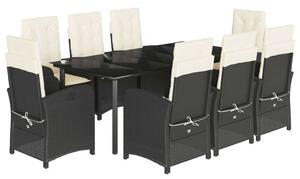 VidaXL Polyrattan Kerti Étkezőgarnitúra - 9 részes, Fekete