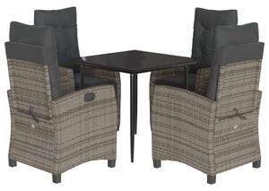 VidaXL 5 részes szürke polyrattan kerti étkezőgarnitúra párnával