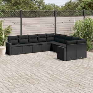 VidaXL 10 részes fekete polyrattan kerti ülőgarnitúra párnákkal