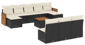 VidaXL Polyrattan Kerti Ülőgarnitúra - 11 részes - Fekete