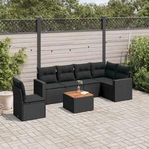 Polyrattan Kerti Ülőgarnitúra - 7 részes - Fekete