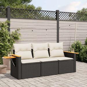 VidaXL 3 részes fekete polyrattan kerti ülőgarnitúra párnával