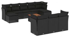 VidaXL Polyrattan Kerti Ülőgarnitúra - 11 részes - Fekete