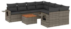 VidaXL 9-részes szürke polyrattan kerti ülőgarnitúra párnákkal