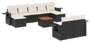 VidaXL 10 részes fekete polyrattan kerti ülőgarnitúra párnákkal