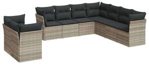 VidaXL Polyrattan Kerti Ülőgarnitúra - 9 részes - Világosszürke