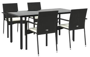 VidaXL 5 részes fekete polyrattan kerti étkezőgarnitúra párnákkal