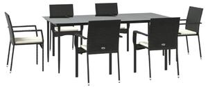 VidaXL 7 részes fekete polyrattan kerti étkezőgarnitúra párnával