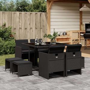 VidaXL Polyrattan Kerti Étkezőgarnitúra - 9 részes, Fekete