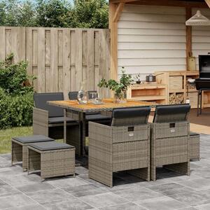 VidaXL Kerti Étkezőgarnitúra - Polyrattan - 9 részes - Szürke