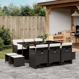 VidaXL Kerti Étkezőgarnitúra - 11 részes - Fekete Polyrattan