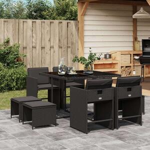 VidaXL Polyrattan Kerti Étkezőgarnitúra - 9 részes - Fekete