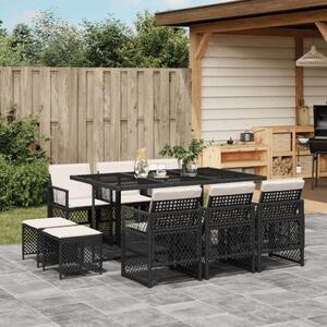 VidaXL Polyrattan Kerti Étkezőgarnitúra - 11 részes - Fekete