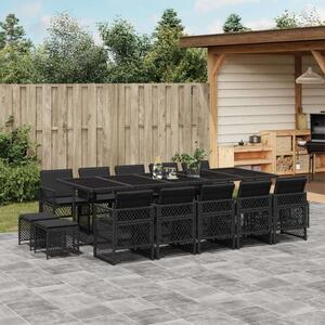 VidaXL 15 Részes Kerti Étkezőgarnitúra - Fekete Polyrattan