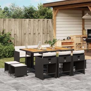 VidaXL Kerti Étkezőgarnitúra - 11 részes - Fekete Polyrattan
