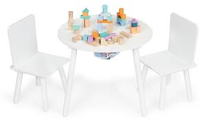Kerek gyermekasztal praktikus tárolóhelyekkel és székekkel