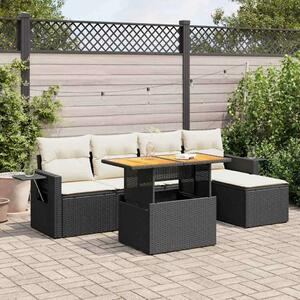 VidaXL 6 részes fekete polyrattan kerti ülőgarnitúra párnákkal