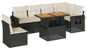 VidaXL Polyrattan Kerti Ülőgarnitúra - 7 részes - Fekete