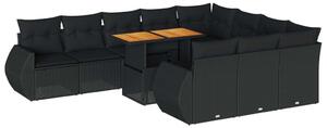 Polyrattan Kerti Ülőgarnitúra - 11 részes - Fekete