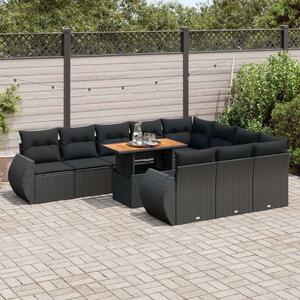 Polyrattan Kerti Ülőgarnitúra - 11 részes - Fekete