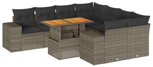 VidaXL Polyrattan Kerti Ülőgarnitúra - 9 részes - Szürke