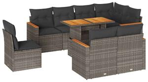 VidaXL Polyrattan Kerti Ülőgarnitúra - 9 részes - Szürke