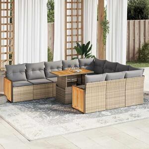 VidaXL Polyrattan Akácfa Kerti Ülőgarnitúra - 11 részes - Bézs