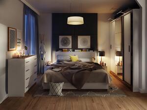 Hálószoba garnitúra Livsori 110, Laminált forgácslap, Fehér, Sötét tölgy