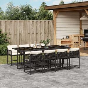 VidaXL - 9 részes Kerti Étkezőgarnitúra - Fekete Polyrattan
