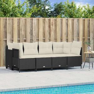 VidaXL 5 részes fekete polyrattan kerti kanapészett párnákkal