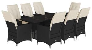 VidaXL 9 részes Kerti Étkezőgarnitúra - Fekete Polyrattan