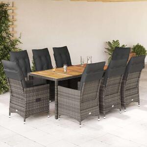Polyrattan Kerti Étkezőgarnitúra - 9 részes - Szürke