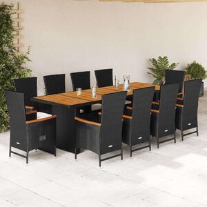 VidaXL 11 részes fekete polyrattan kerti étkezőgarnitúra párnákkal