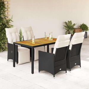 VidaXL - 5 Részes Kerti Étkezőgarnitúra - Polyrattan - Fekete