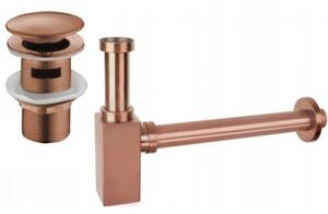 Mexen tartozékok, Négyzet alakú mosdókagyló szifon click-clack dugóval, túlfolyóval, rose gold, 7992060-60
