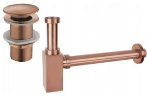 Mexen tartozékok, Négyzet alakú mosdókagyló szifon click-clack dugóval, túlfolyó nélkül, rose gold, 7991060-60