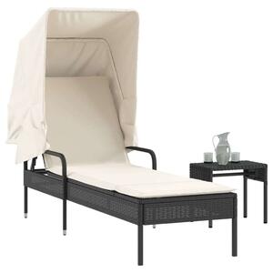 VidaXL Napozóágy - Fekete Polyrattan - 200cm