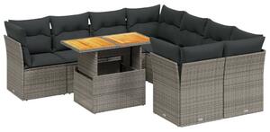 VidaXL Polyrattan Kerti Ülőgarnitúra - 9 részes - Szürke