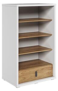 Könyvespolc Tesonu 107, Fiókokkal, Nyitott, Laminált forgácslap, 141x85x41cm, Hickory tölgy, Fehér