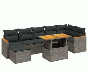 Polyrattan Kerti Ülőgarnitúra - 8 részes - Szürke