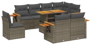 VidaXL Polyrattan Kerti Ülőgarnitúra - 9 részes - Szürke