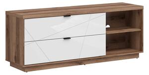 TV-állvány Fivale 104, Laminált forgácslap, 61x156x43cm, Fényes fehér, Sötét delanói tölgy