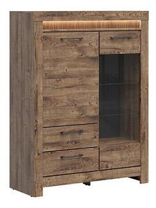 Könyvespolc Fiomoro 104, Ajtókkal, Zárt, Fiókokkal, Üveg, Laminált forgácslap, 150x114x45cm, Ribbeck tölgy