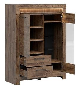 Könyvespolc Fiomoro 104, Fiókokkal, Ajtókkal, Zárt, Üveg, Laminált forgácslap, 150x114x45cm, Ribbeck tölgy