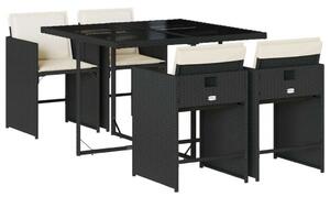 VidaXL Polyrattan Kerti Étkezőgarnitúra - 5 részes - Fekete