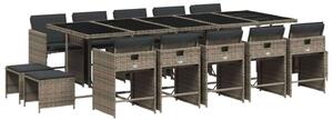 VidaXL Polyrattan Kerti Étkezőgarnitúra - 15 részes - Szürke