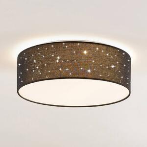Lindby LED mennyezeti lámpa Ellamina, 40 cm, fekete, textil, Fekete, Nappali / Étkező, Textil / szövet / selyem, Modern