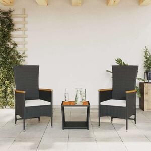 VidaXL Polyrattan Kerti Étkezőgarnitúra - 3 részes - Fekete