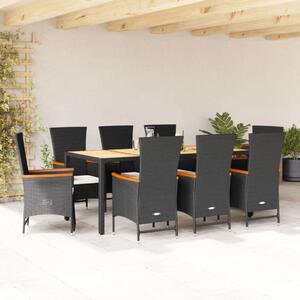 VidaXL Kerti Étkezőgarnitúra - 9 részes - Fekete Polyrattan